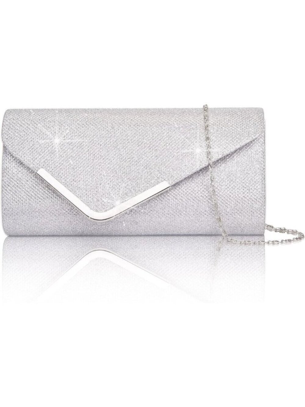 🆕Women Silver Trendy Clutch Purses Evening Fashion Envelope Cross-Body Handbags